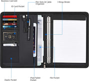 Portfolio Binder – Pacific Mailer 3-Ring Binder Organizer with Leather Folder, Writing Pad, Zipper Business Notebook for Tablets, Notepads, Resumes & Documents