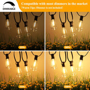 LED Outdoor String Lights – 100FT Patio Lights with 52 Shatterproof ST38 Vintage Edison Bulbs – Dimmable Warm White – Waterproof – Black Wire