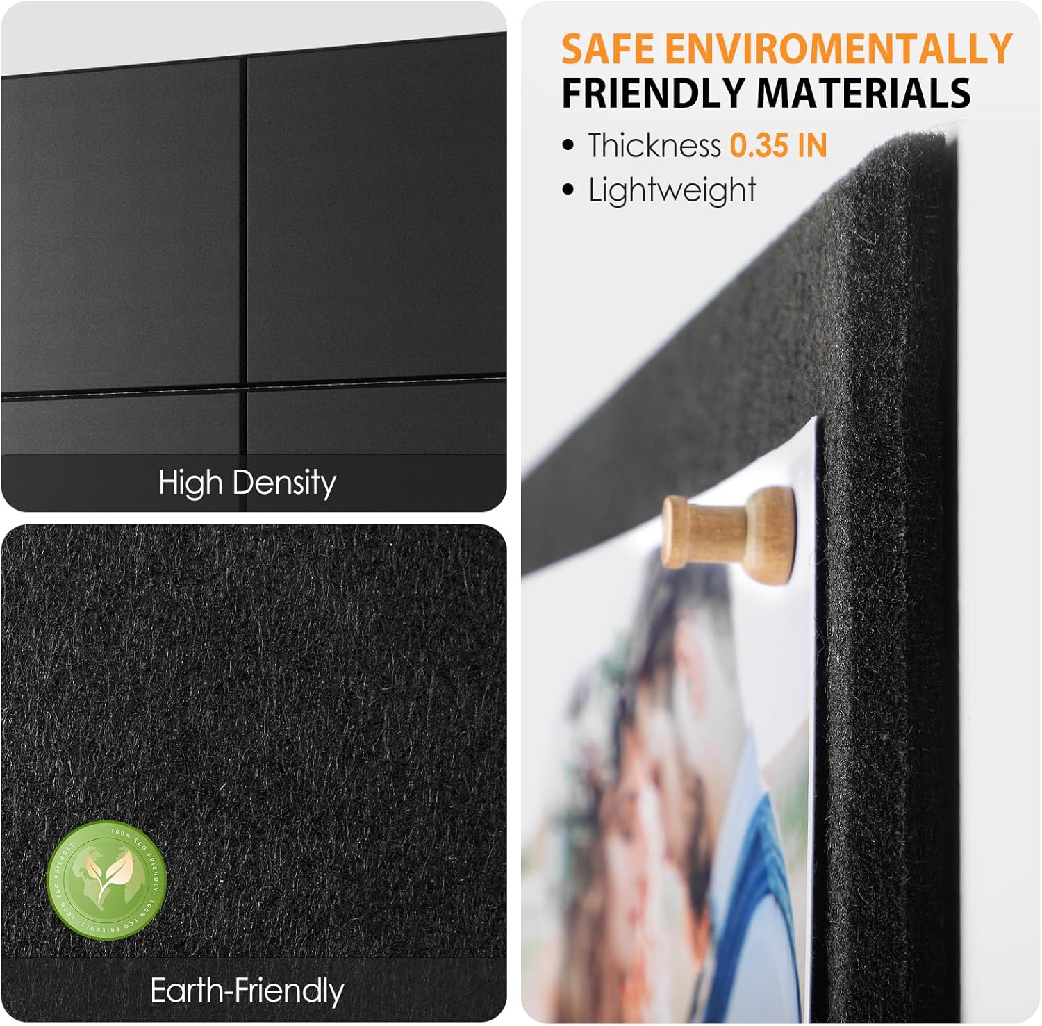 MaxGear Large Cork Board for Wall – 36" x 24" Black Bulletin Board, 6-Pack Felt Wall Tiles with Pushpins – Office Push Pin Board, Tack Board, Felt Board