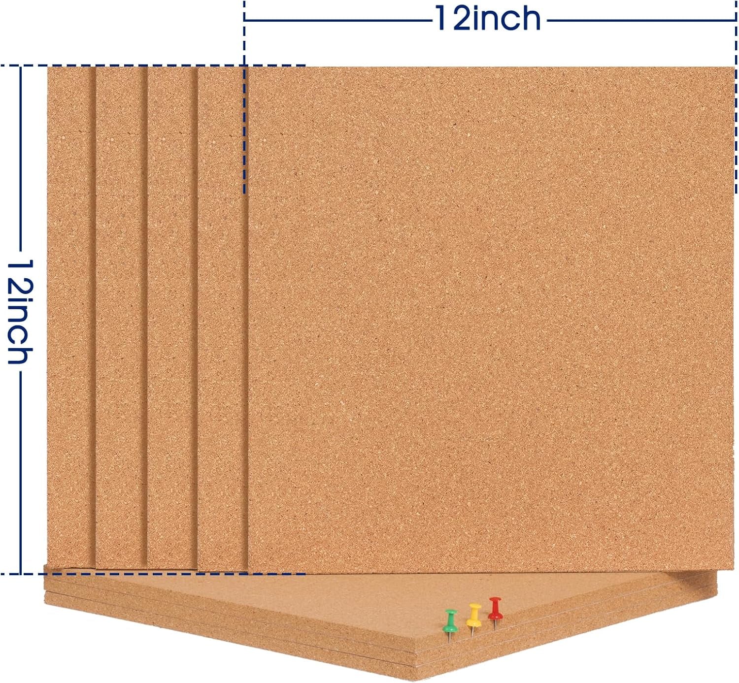 SVOPY Square Cork Bulletin Board Tiles – 7 Pack Extra Thick 12x12 Inches – Cork Sheets for Wall, Home Office, School Message Board, and Decorative Display