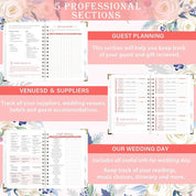 Wedding Planner – Bride’s Organizer Book with 5 Tabbed Sections, Hardcover with Metal Corners, Inner Pockets & Stickers – 6.5" x 8.75"