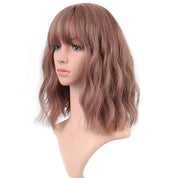 VCKOVCKO 12" Rattan Short Natural Wavy Wig with Air Bangs – Shoulder Length Curly Cosplay Synthetic Bob Wig for Women and Girls
