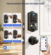 VE017 Fingerprint Smart Door Lock – 7-in-1 Keyless Entry with App Control, Biometric, Touchscreen Keypad, Auto Lock – Matte Black