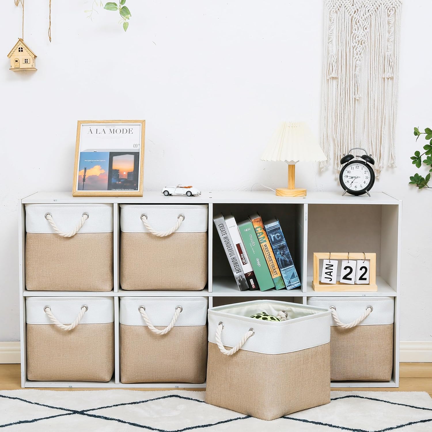 11 x 11 Inch Storage Cubes – 6-Pack Large Collapsible Fabric Storage Bins with Ropes – Foldable Organizer for Home, Office, Closet, Clothes & Toys