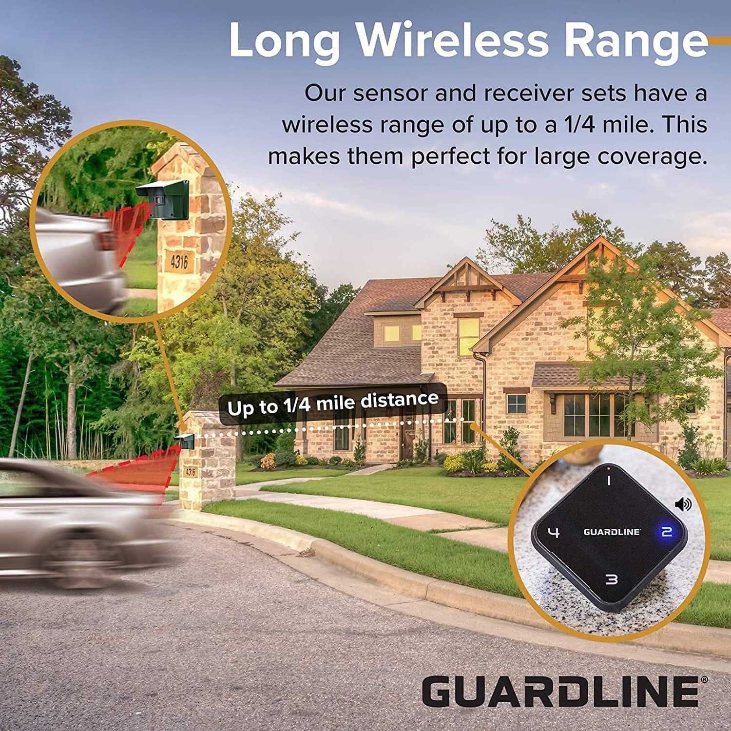 Guardline 1320ft Long Range Wireless Driveway Alarm – Outdoor Motion Sensor & Receiver Kit, Battery Powered Weatherproof Security Alert System