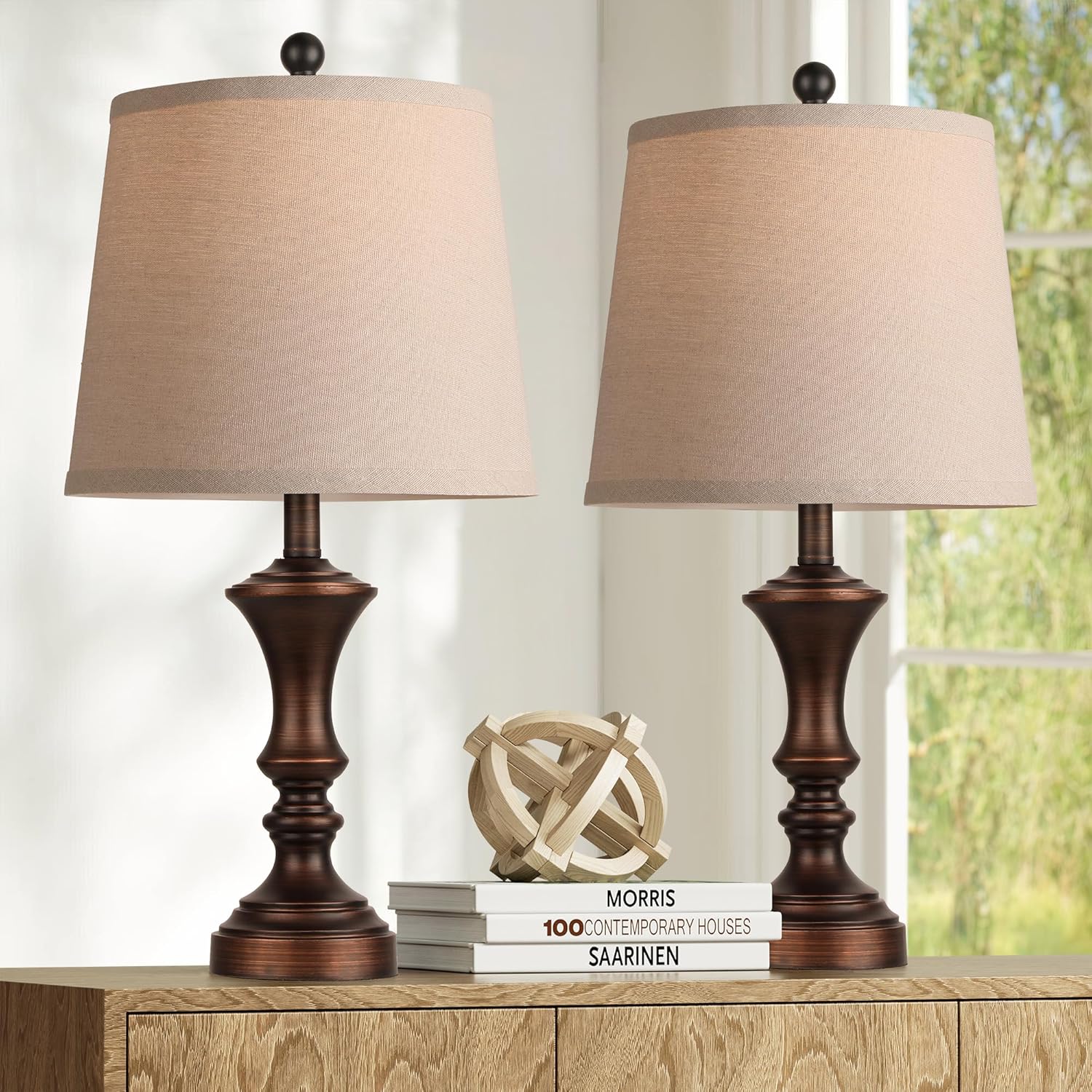 ROTTOGOON Set of 2 Retro Table Lamps – Vintage Bedside Lamps – Retro Brown