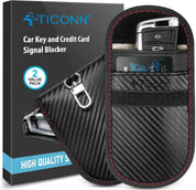 TICONN Faraday Bag for Key Fob (2-Pack) – RFID Signal Blocking Anti-Theft Pouch – Carbon Fiber Pattern – PU Leather Key Case for Car Security