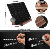 Desktop Black Glass Weekly Planner Dry Erase Whiteboard – 12x6 Portable Calendar with Detachable Wood Stand, Marker & Eraser – For Office, Home, Schools