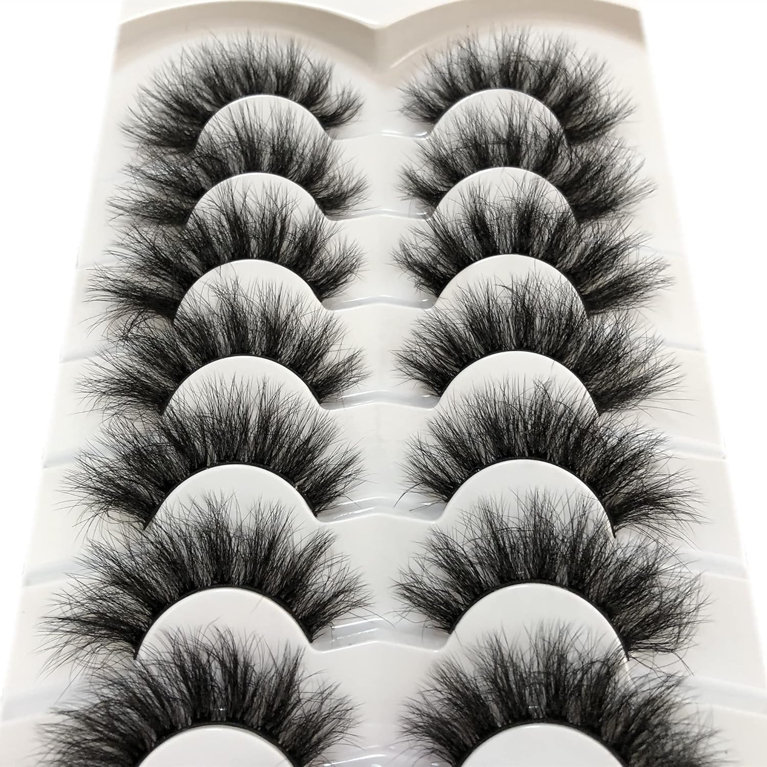 Pooplunch 7-Pair Pack Fluffy Cat-Eye False Eyelashes – 18MM 8D Wispy Mink-Like Lashes, Cruelty-Free, Volumizing Strips