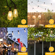 LED Outdoor String Lights – 100FT Patio Lights with 52 Shatterproof ST38 Vintage Edison Bulbs – Dimmable Warm White – Waterproof – Black Wire
