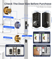 VE017 Fingerprint Smart Door Lock – 7-in-1 Keyless Entry with App Control, Biometric, Touchscreen Keypad, Auto Lock – Matte Black