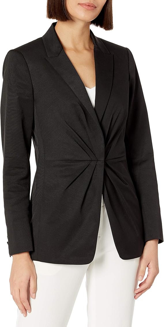 Rebecca Taylor Women's Black Pleated One-Button Ottoman Blazer - Size 8