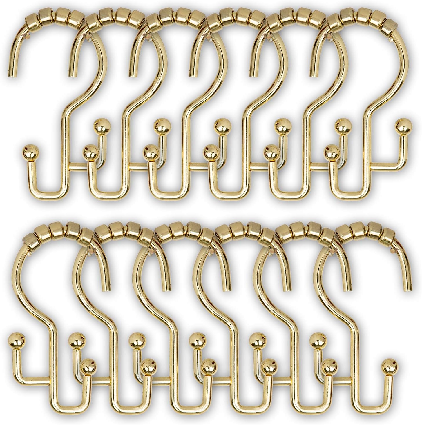 Utopia Alley Double Roller Shower Curtain Hooks – Set of 12 Metal Shower Curtain Rings for Bathroom – Gold