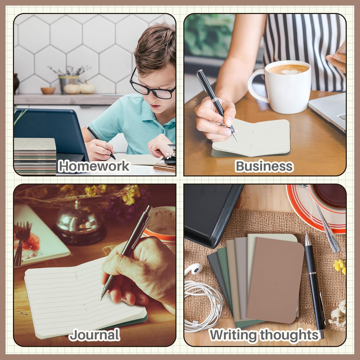 36 Pcs Pocket Notebook Mini Journal 2.5" x 4" – Kraft Paper Notepad Bulk, Softcover Memo Diary for Students, Travelers, School (Dark Color, Blank Cover)