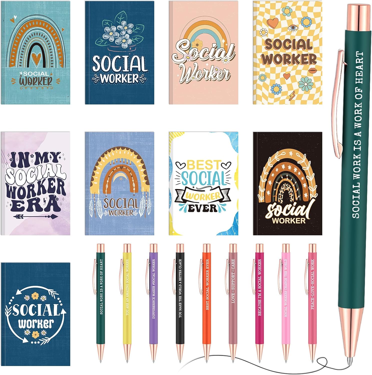 18-Piece Social Worker Appreciation Gift Set – Includes 9 Inspirational Notebooks & 9 Pens – Colorful Graduation Gifts
