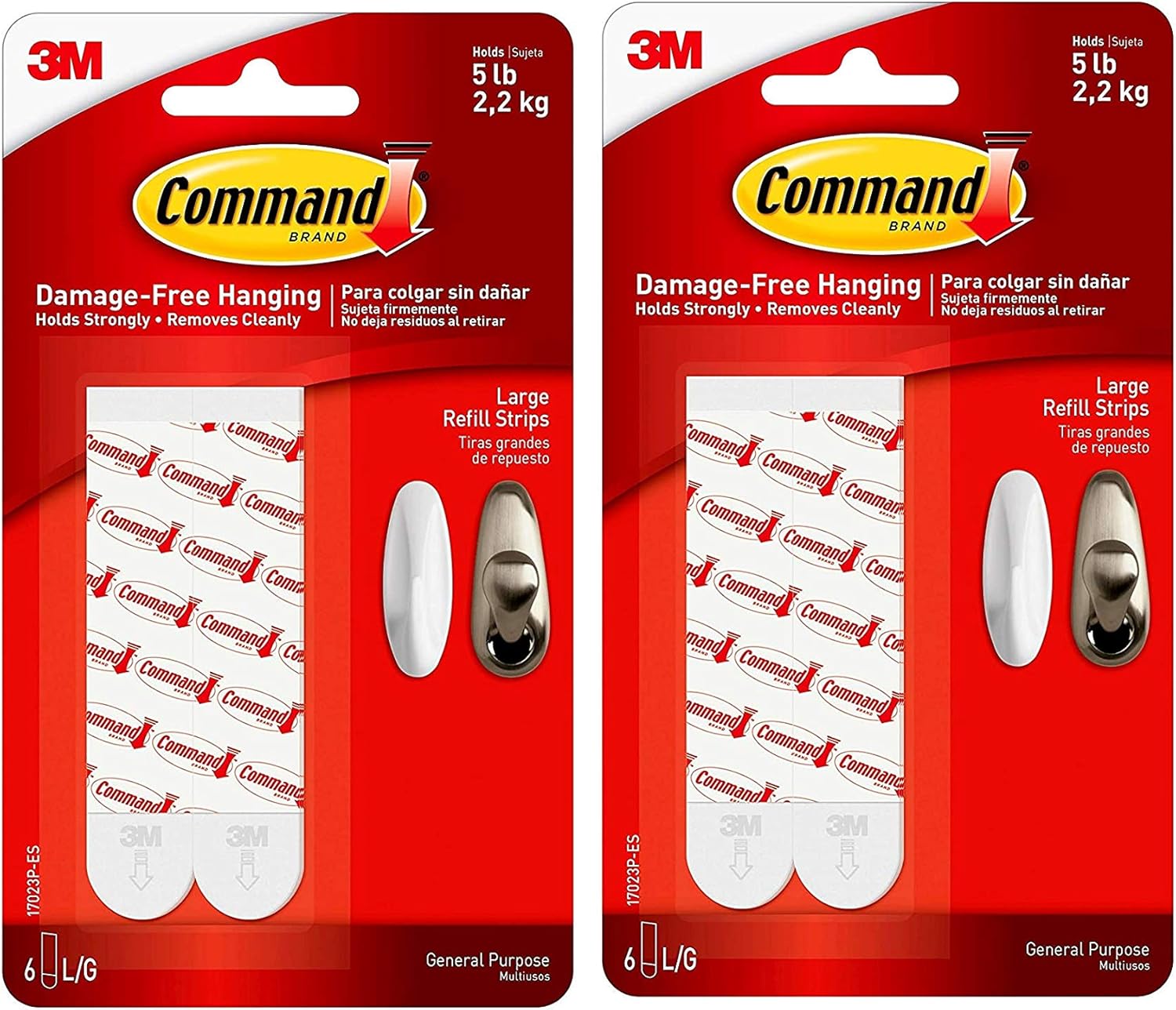 Command Refill Strips, Large, White, 6-Strips (17023P-ES) (2-Pack)