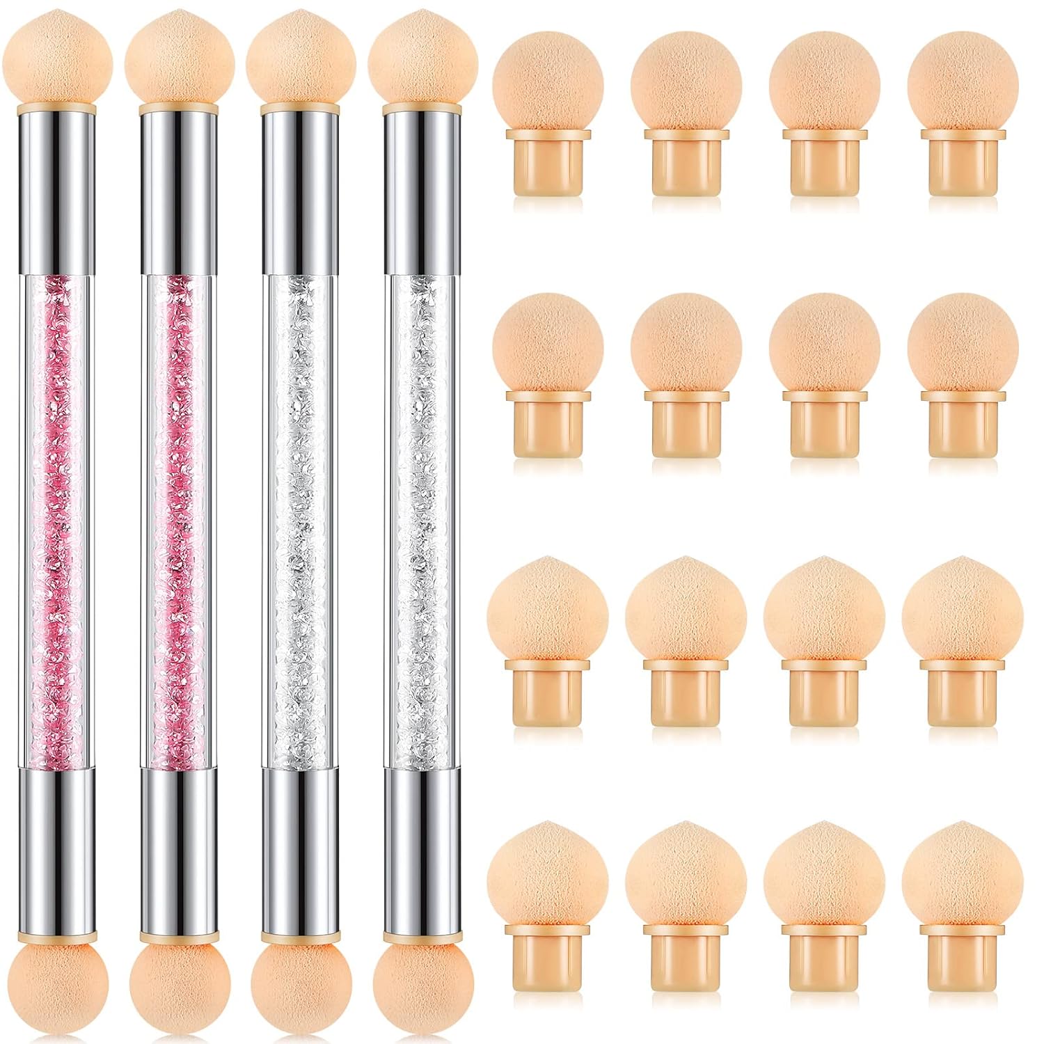 4-Piece UV Gel Gradient Sponge Pens with 16 Replacement Heads – Pink/White, Double-Head Nail Art Brushes