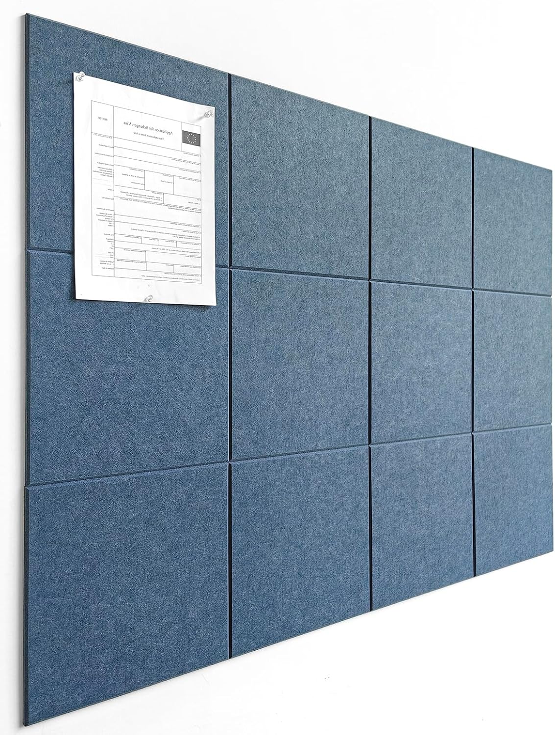 47"x35" Large Cork Board Alternative – 12-Pack Felt Wall Tiles with Removable Adhesive Tabs – Ocean Blue Pin & Tack Board for Home or Office