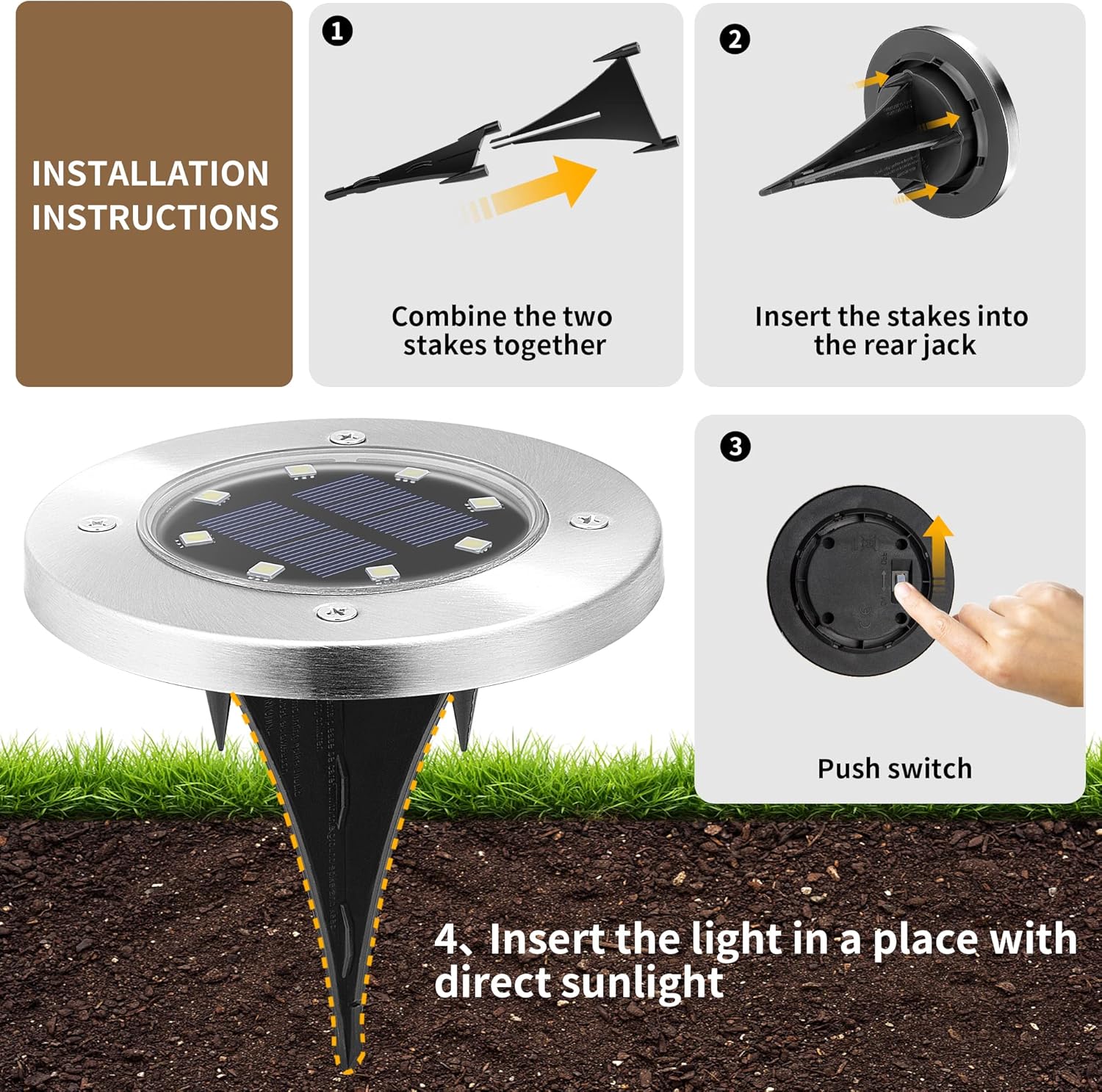 SOLPEX 20-Pack Solar Ground Lights – Outdoor Waterproof LED Pathway Lights for Garden, Patio, Driveway, Walkway – Cool White Landscape Lighting