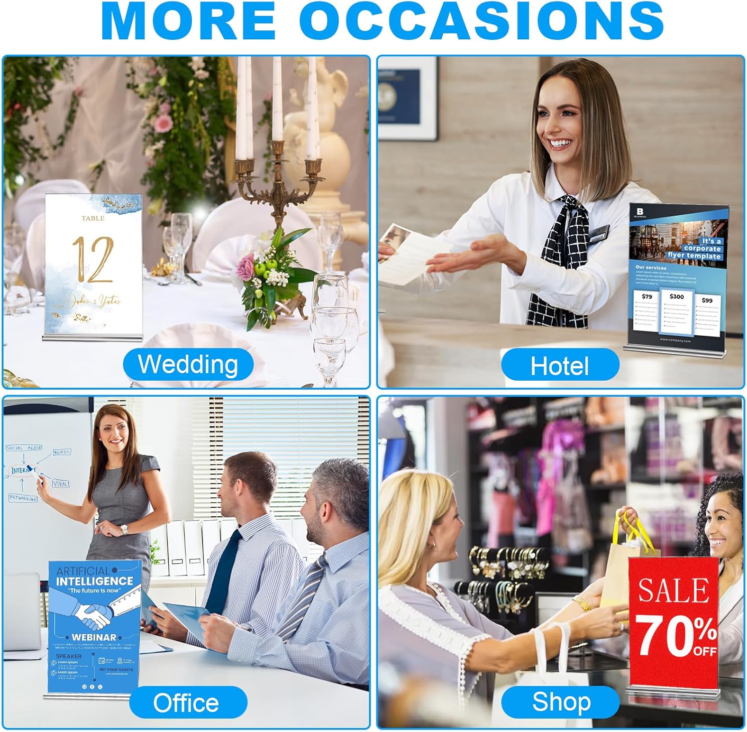 EHWINE Acrylic Sign Holder 8.5 x 11 – 6 Pack Double-Sided Clear Stand-Up Display Frames, Polished Acrylic Tabletop Menu Flyer Paper Holders for Office, Store, Business, Weddings & Events