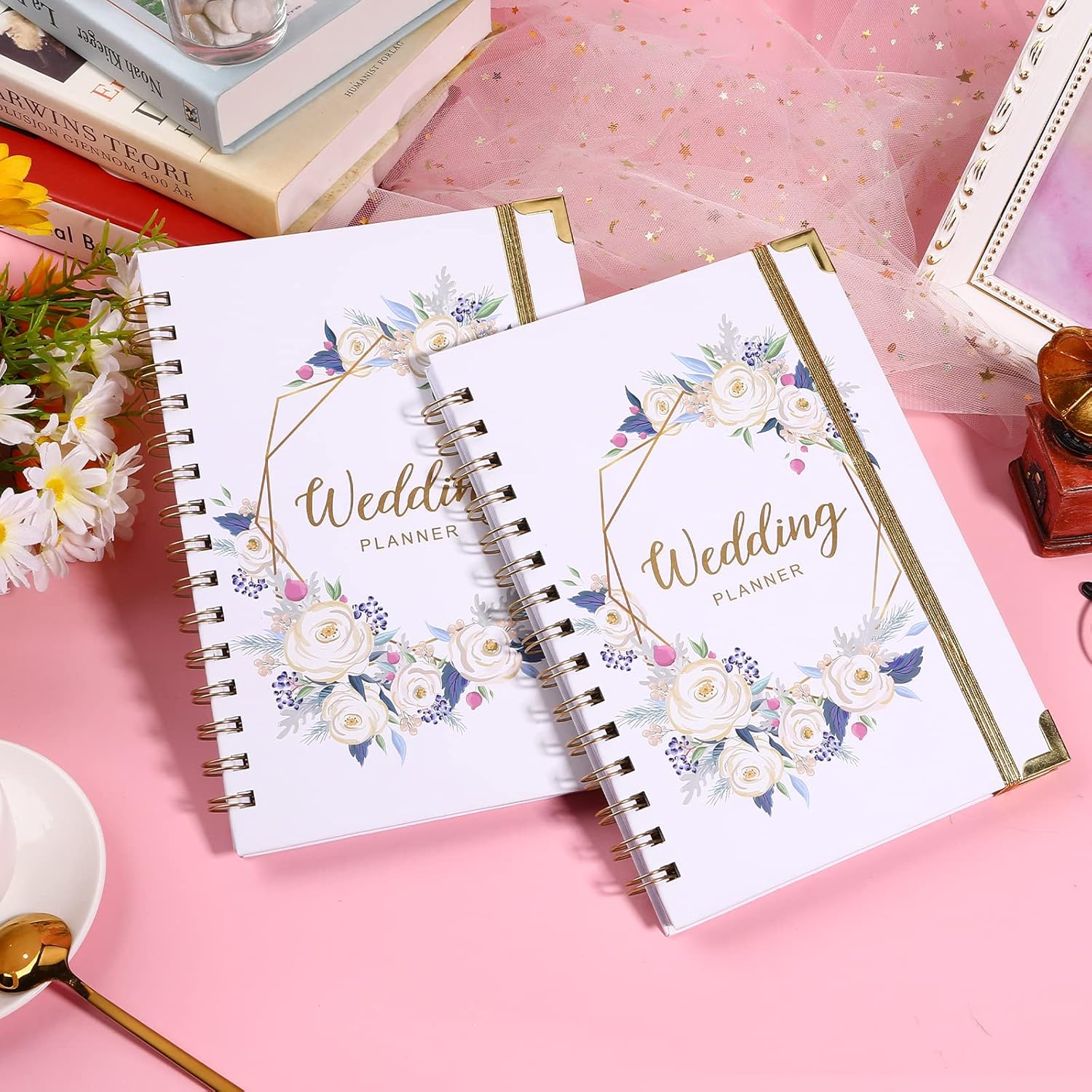 Wedding Planner – Bride’s Organizer Book with 5 Tabbed Sections, Hardcover with Metal Corners, Inner Pockets & Stickers – 6.5" x 8.75"