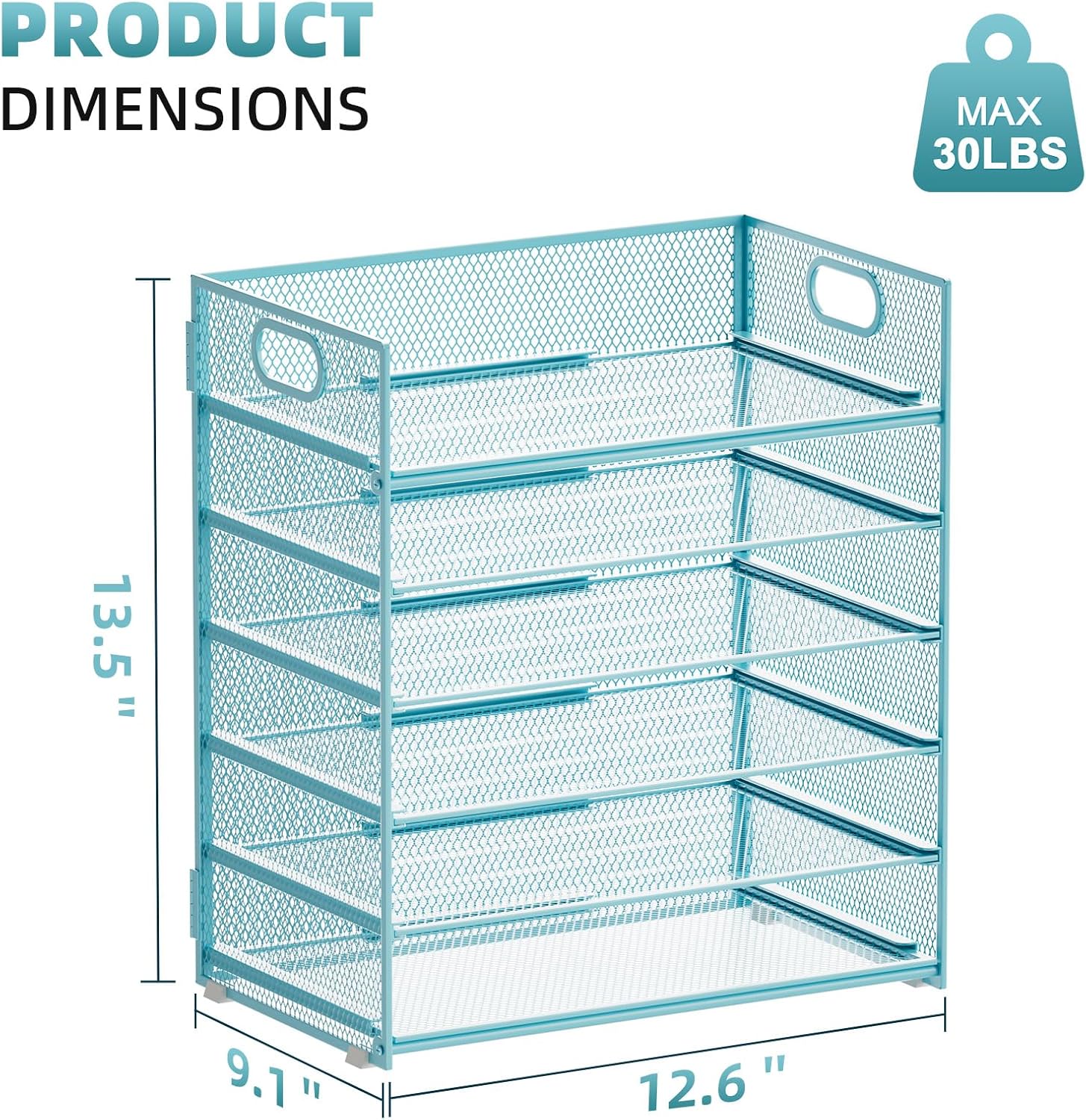 Marbrasse 6-Tier Paper Organizer – Blue Mesh Letter Tray with Handle – Office Desk File Sorter for A4/Folders