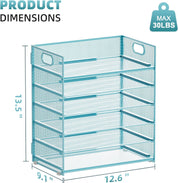 Marbrasse 6-Tier Paper Organizer – Blue Mesh Letter Tray with Handle – Office Desk File Sorter for A4/Folders
