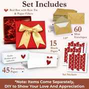 60 Love Notes for Him or Her – Mini Envelope Anniversary Cards & Lunch Notes – Long Distance Relationship Gift