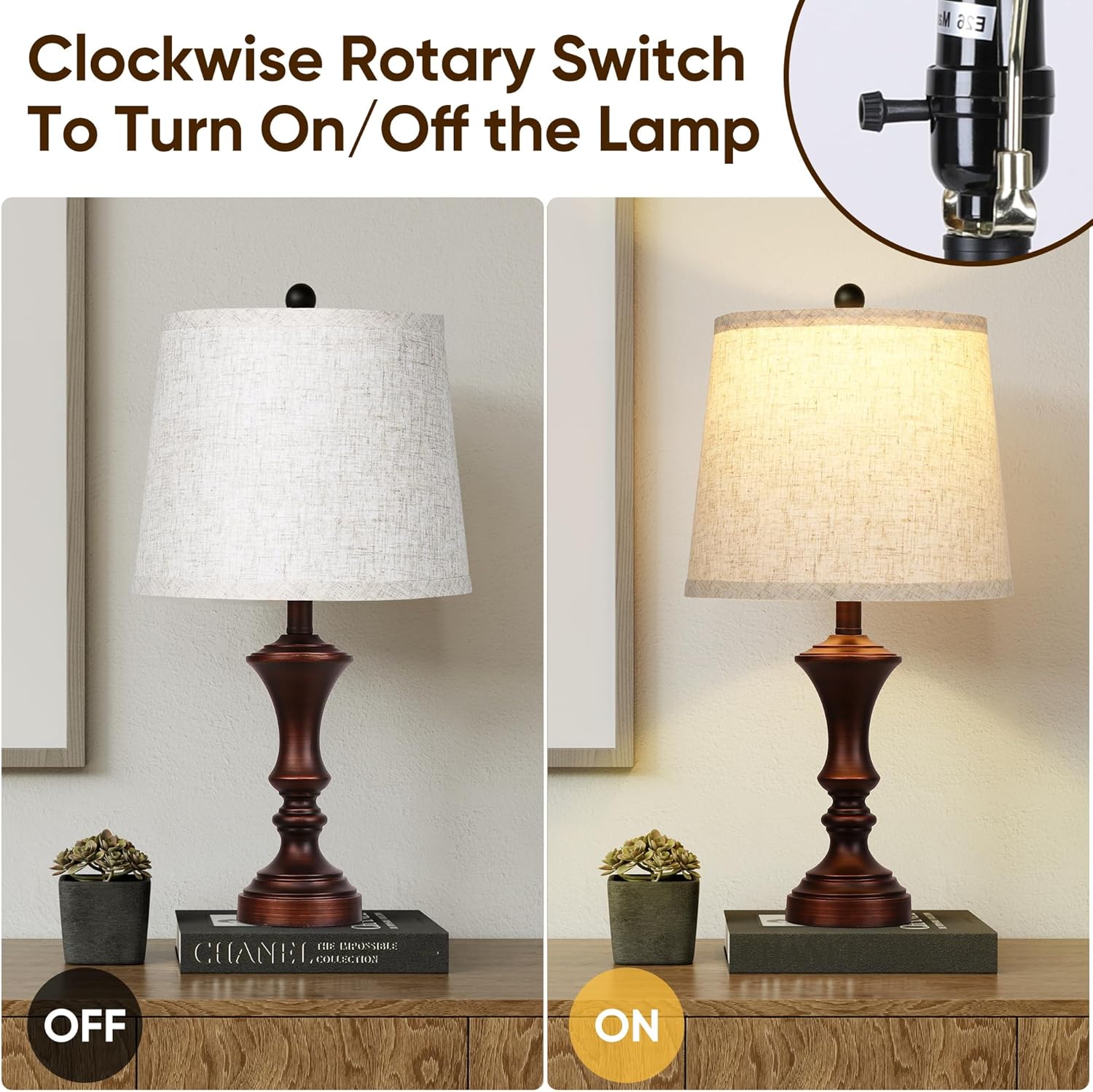 ROTTOGOON Set of 2 Retro Table Lamps – Vintage Bedside Lamps – Retro Brown