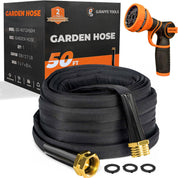 Giraffe Tools 50FT Garden Hose – Lightweight, Lay-Flat, Flexible PVC Water Hose with 9-Function Nozzle – Kink-Free Design (Black)