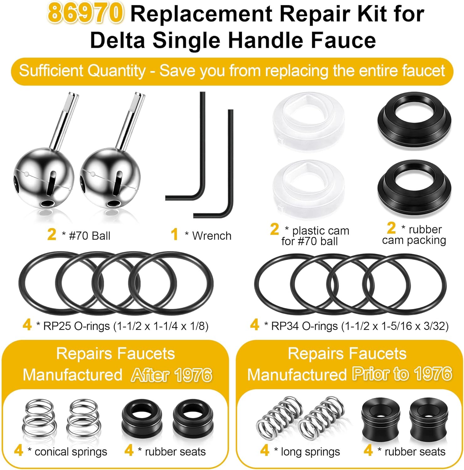 Kitchen Faucet Cartridge Repair Kit – 2-Pack (32-Piece) Compatible with Delta/Peerless 86970 Single Handle Ball Valves
