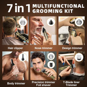 Beard Trimmer for Men – 7-in-1 Electric Grooming Kit with Cordless Razor, Nose & Ear Trimmer, Hair Clippers, and Shaver
