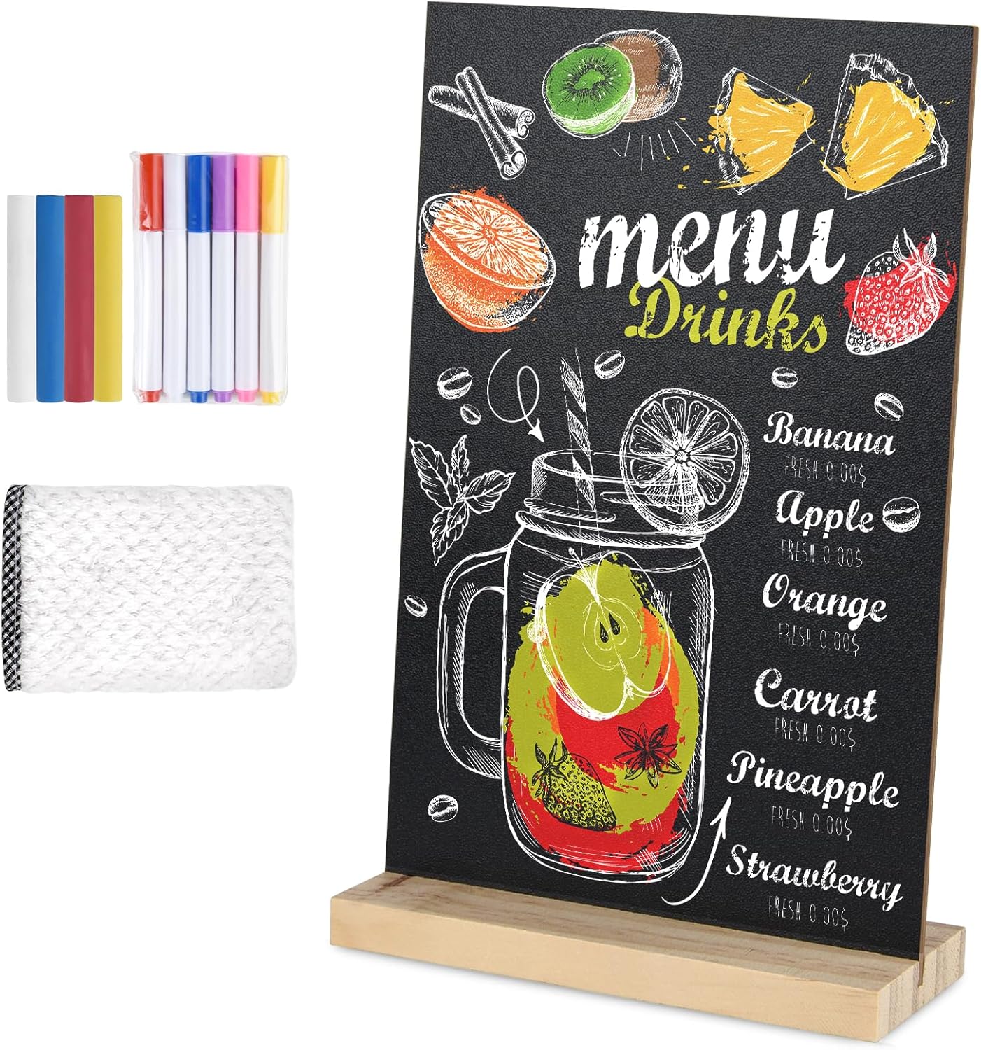 1 Pack Chalkboard 5.1x7.9 Inch Small Chalkboard Sign with Wood Base – Double-Sided Message Board Menu Chalkboard Stand