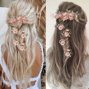5-Piece Bridal Flower Hair Pins – Cherry Blossom Pink Crystal Pearl Hair Accessories with Rhinestones for Wedding Updos