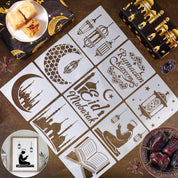 16pcs Ramadan Eid Stencils – Eid Mubarak Drawing Templates for Party Decorations, Wall & Wood Painting, Moon & Star Islamic Art Craft Set