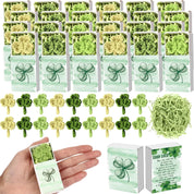 Wettarn 24 Sets St. Patrick's Day Crochet Shamrock Gifts – Handmade Lucky Clover with Greeting Box, Irish Day Party Favors & Decorations