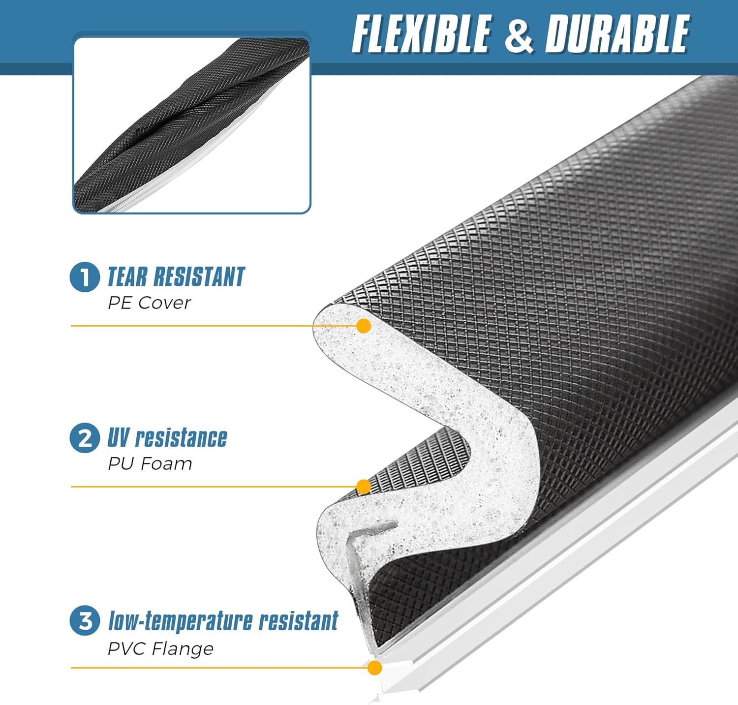 Weather Stripping Door Seal Strip 26FT – V-Shape Soundproofing Door Sealer for Large Gaps, Black