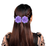 Topbuti Purple Rose Hair Clips – 4-Pack Fabric Flower Hairpins & Brooches for Women and Girls, 2 Sizes