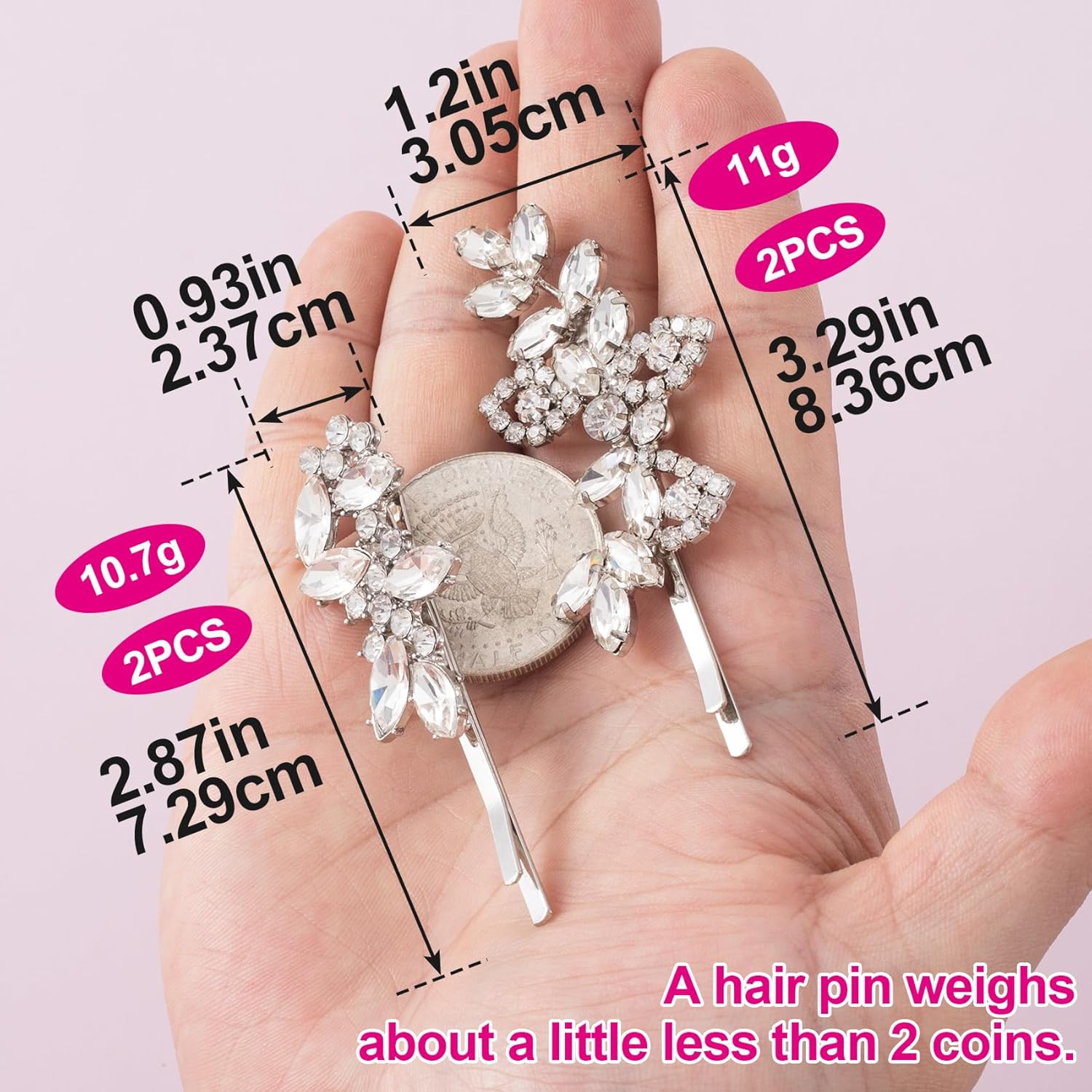 Isslly 4PCS Silver Rhinestones Hair Clips – Bridal Crystal Hair Pins in Leaf Design, French Style Barrettes for Women & Girls