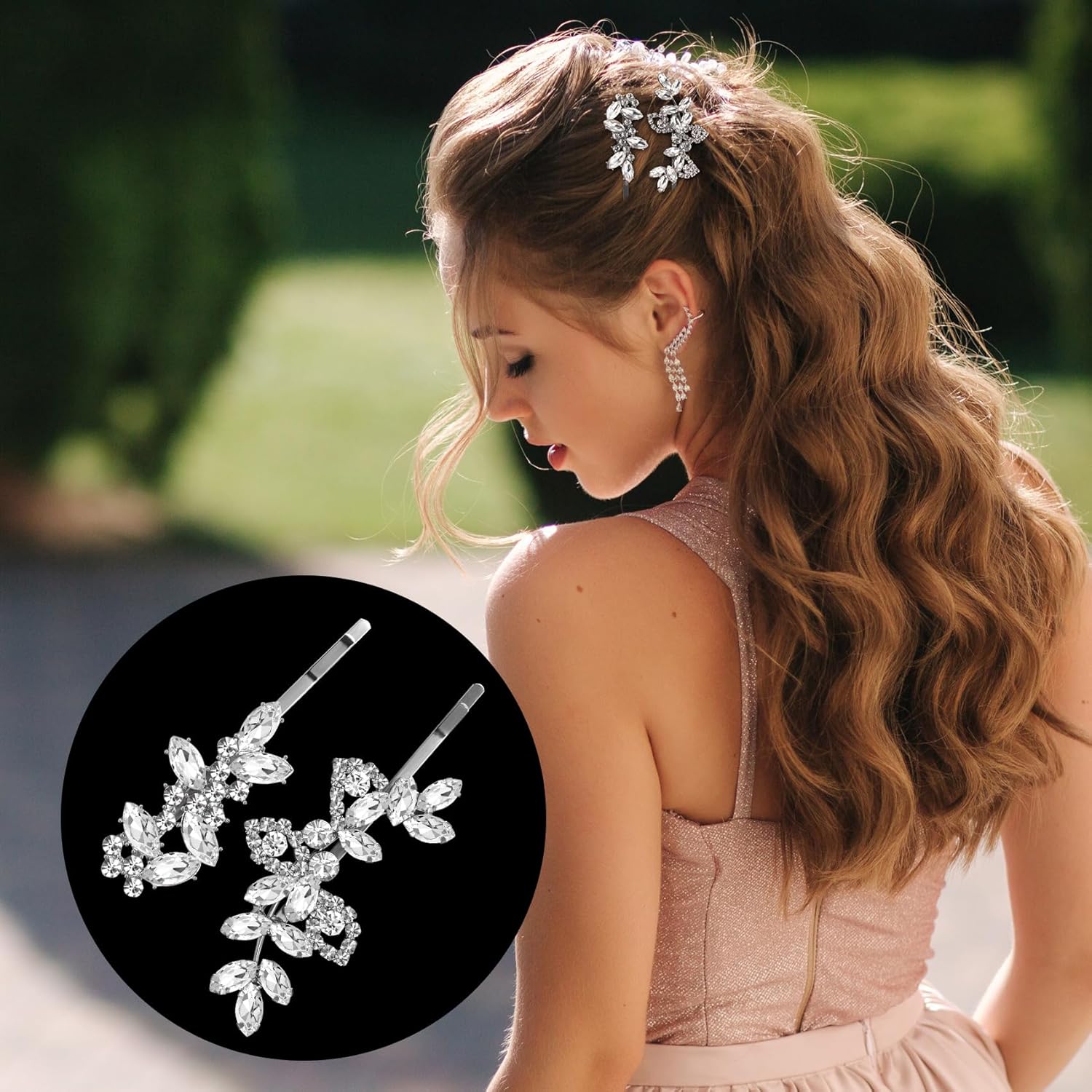 Isslly 4PCS Silver Rhinestones Hair Clips – Bridal Crystal Hair Pins in Leaf Design, French Style Barrettes for Women & Girls