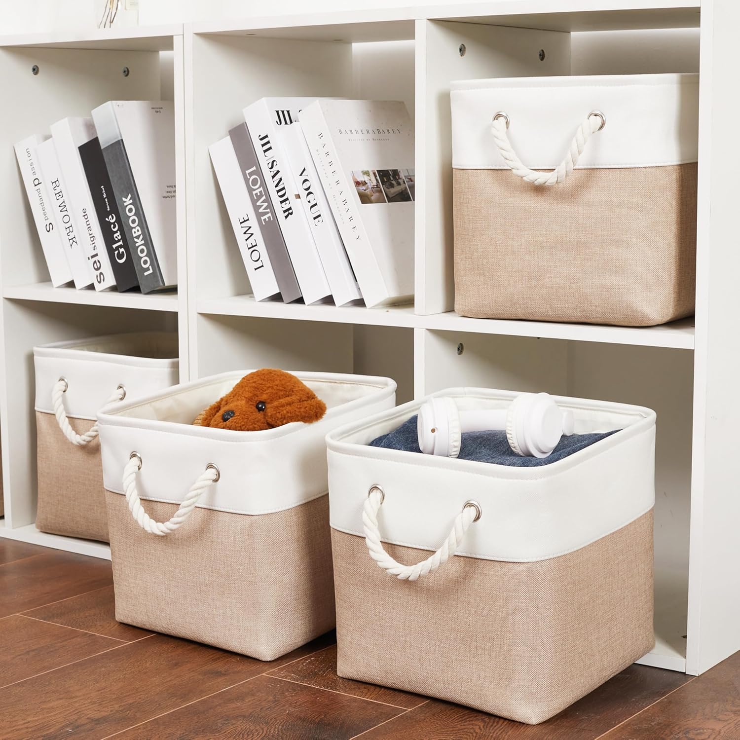 11 x 11 Inch Storage Cubes – 6-Pack Large Collapsible Fabric Storage Bins with Ropes – Foldable Organizer for Home, Office, Closet, Clothes & Toys