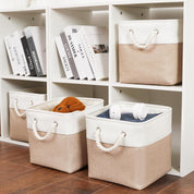 11 x 11 Inch Storage Cubes – 6-Pack Large Collapsible Fabric Storage Bins with Ropes – Foldable Organizer for Home, Office, Closet, Clothes & Toys