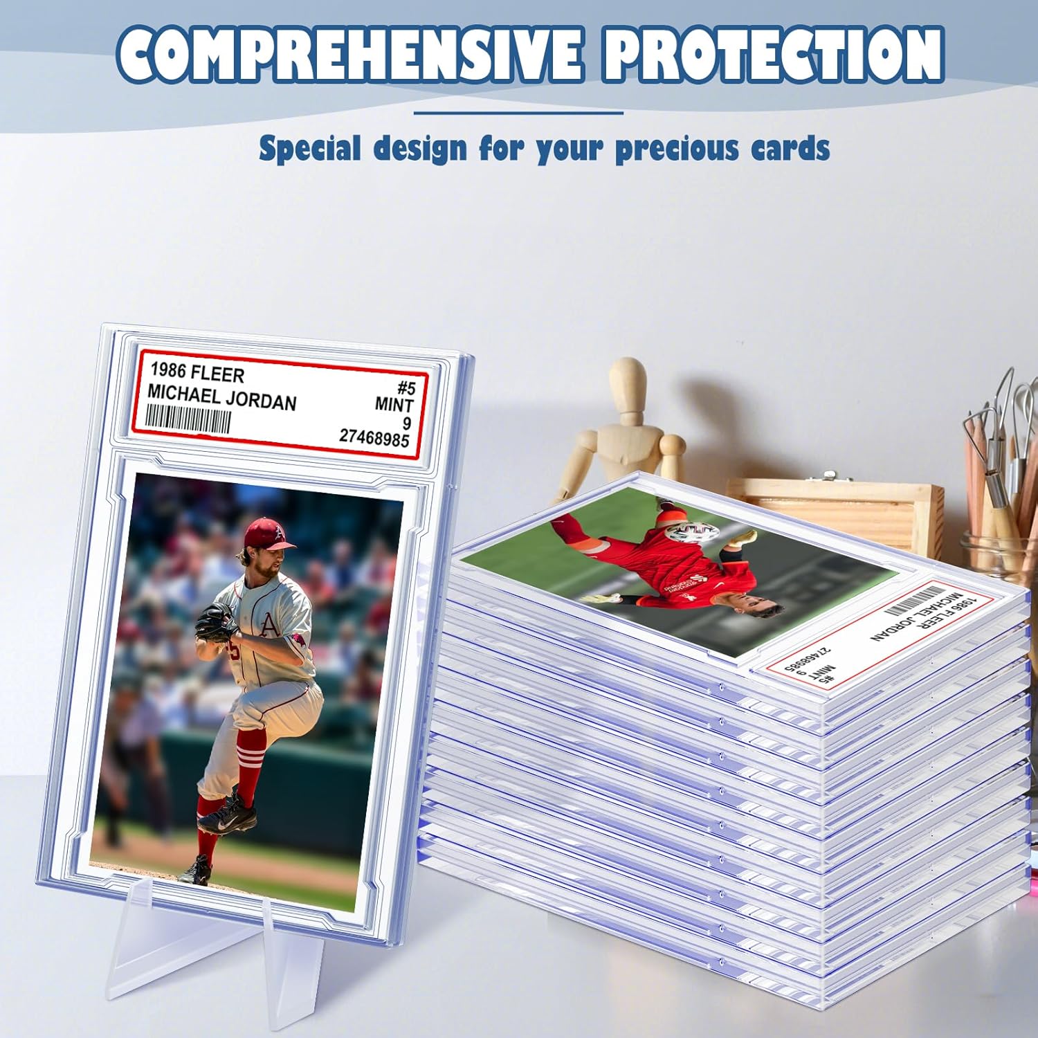 Homthy 50 PCS Acrylic Card Case Holders – Transparent Graded Card Slabs with Label Slot for Trading, Sports, and Game Cards