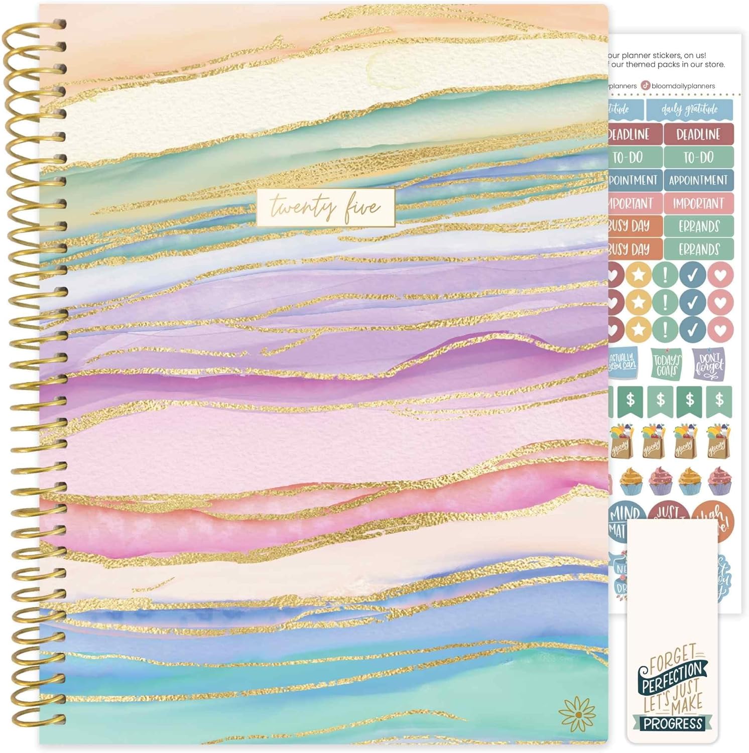 bloom daily planners 2025 Planner – 8.5" x 11" Calendar Year Day Planner (Jan 2025 – Dec 2025) – Weekly & Monthly Agenda Organizer with Stickers & Tabs – Watercolor Waves