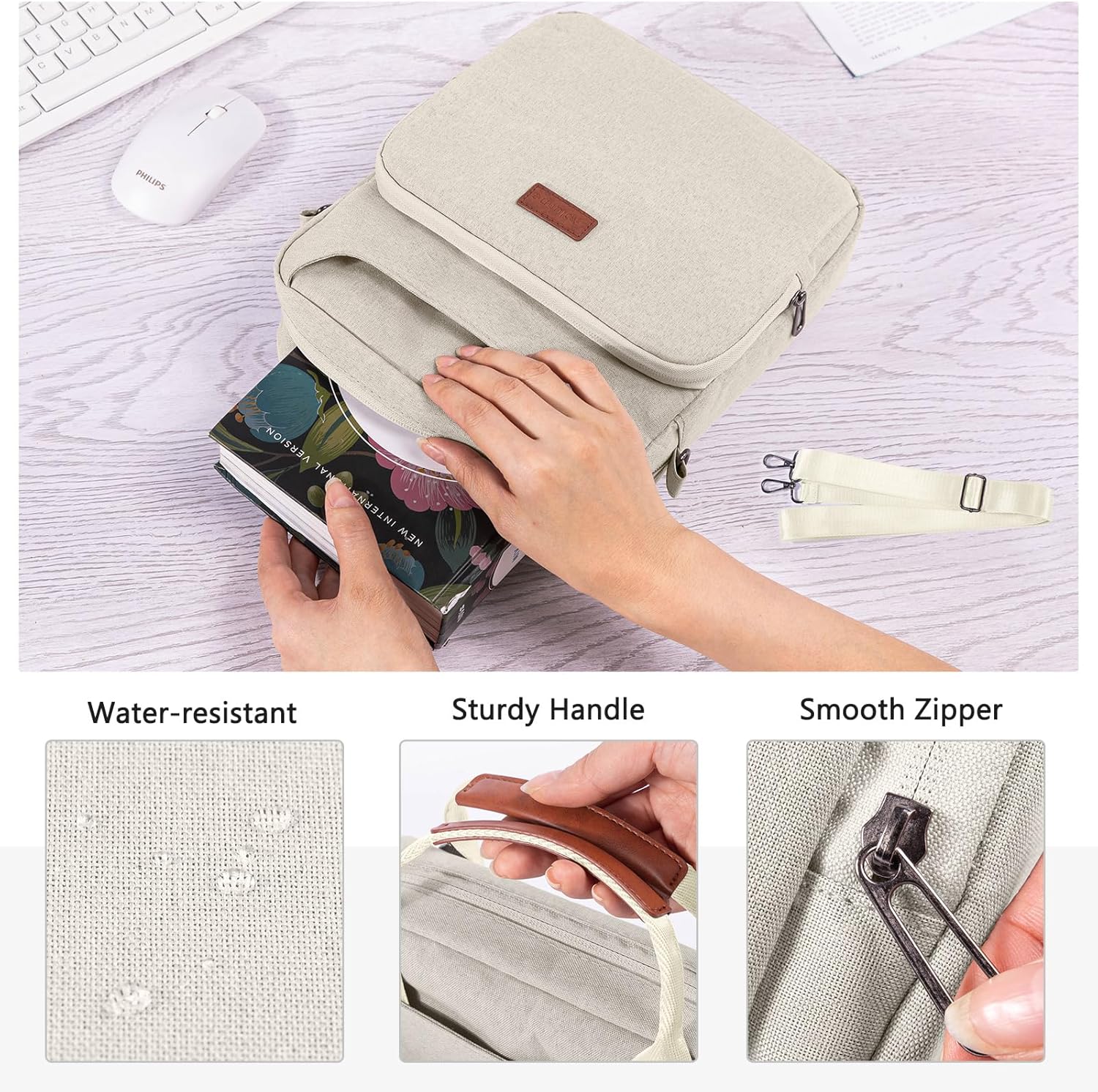 Book Carrying Bag with Shoulder Strap – Sturdy Zippered Book Sleeve & Protector Case – Book Lover’s Sling Bag for Paperbacks