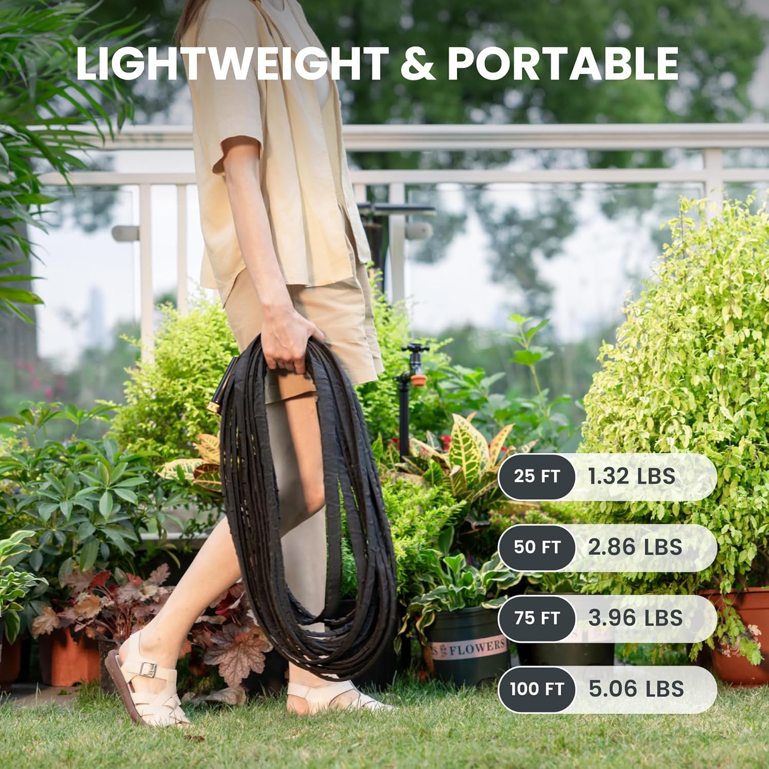 Giraffe Tools 50FT Garden Hose – Lightweight, Lay-Flat, Flexible PVC Water Hose with 9-Function Nozzle – Kink-Free Design (Black)