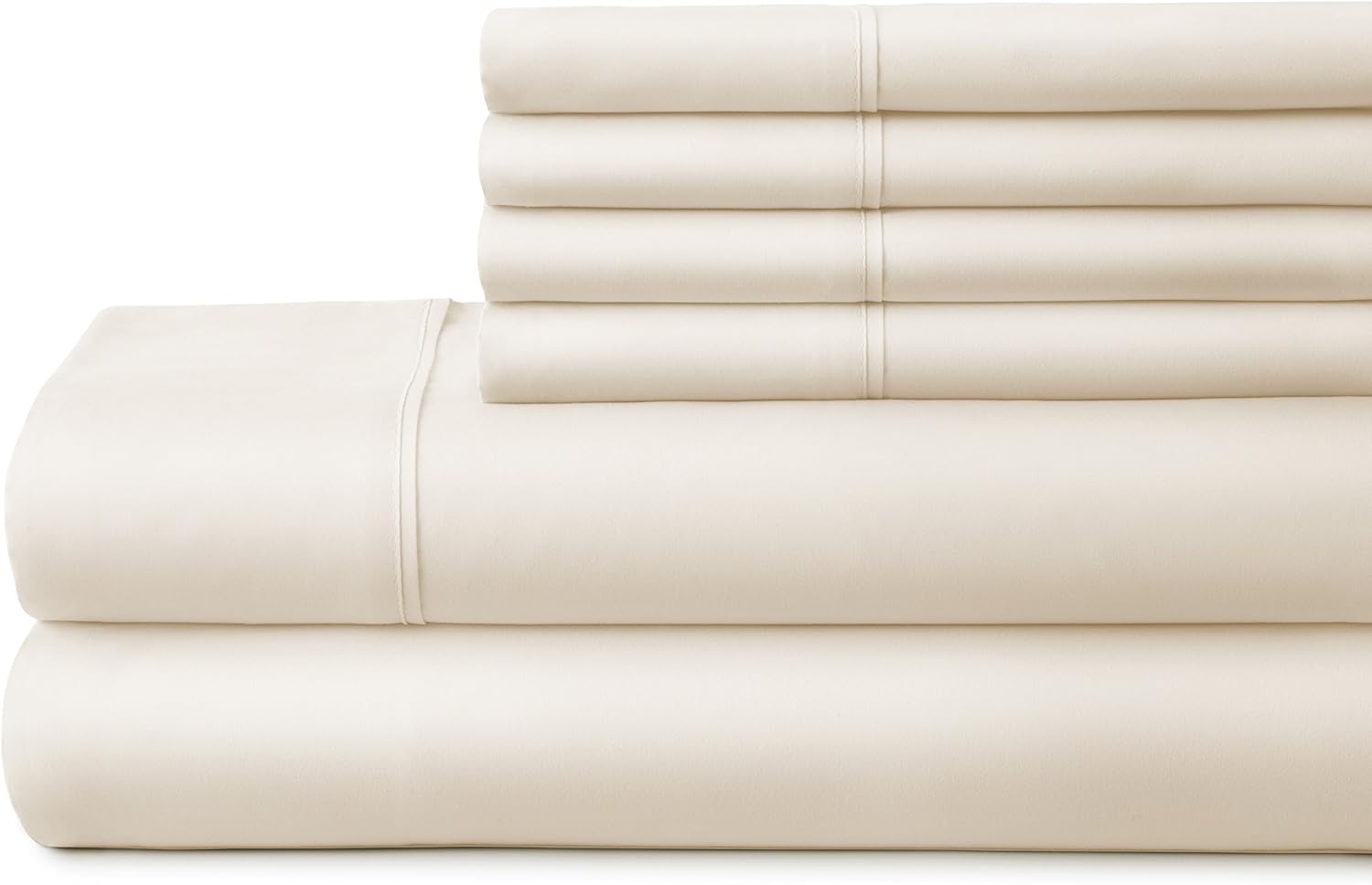 Ienjoy Home Solids in Style 6-Piece Sheet Set – King Size – Ivory – Microfiber Bedding with Zipper Bag