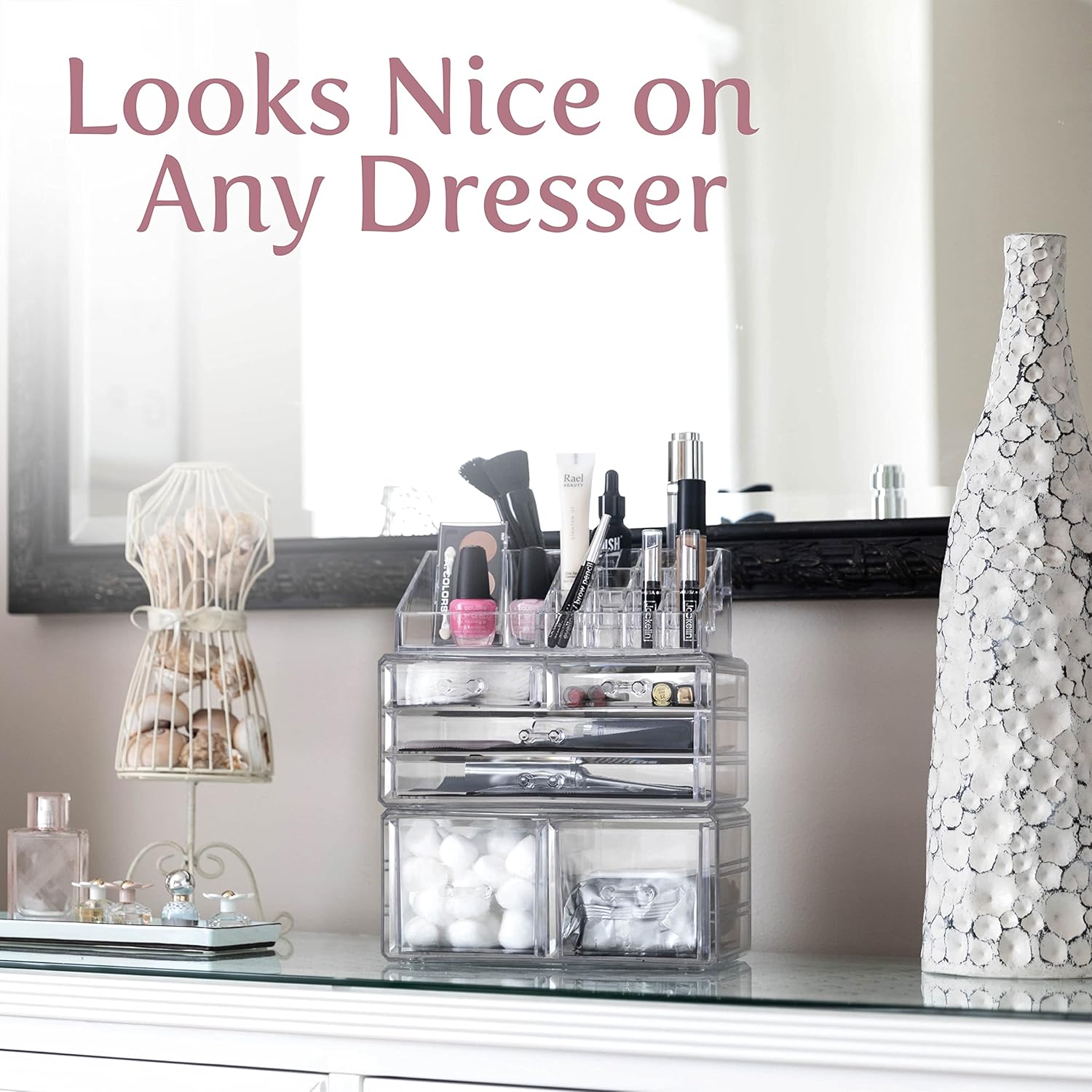 Masirs Clear Cosmetic Storage Organizer – Stackable & Durable Acrylic Makeup Organizer – Stylish, Versatile Design to Simplify Your Life