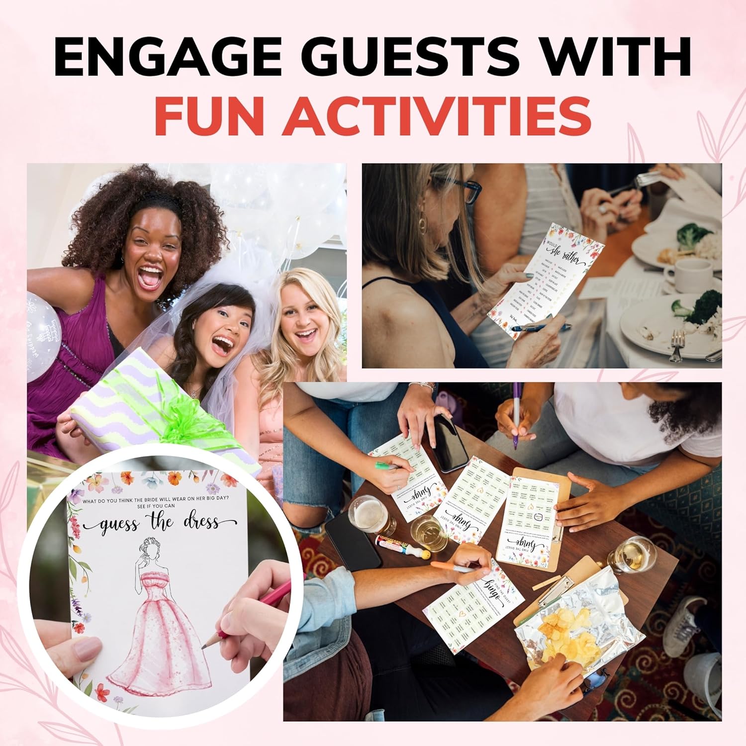 Wildflower Bridal Shower Games – Set for 30 Guests – 4 Funny Floral Wedding Shower Games – Love In Bloom Bridal Party Bingo and Activities Set