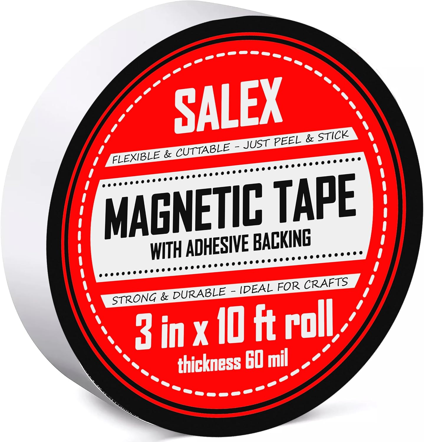 Magnetic Tape with Adhesive Backing – 3" Wide x 10 ft Roll, 60 Mil Thick Magnet Strip for DIY Crafts, Fridge Magnets, Flexible Sheets